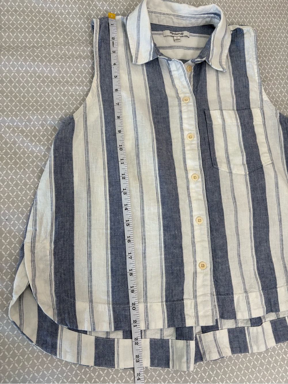 Small Madewell Blue White Herringbone Striped Linen Blend Sleeveless Shirt - Picture 12 of 15